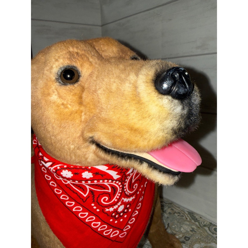 Realistic Pitbull Terrier Plush Stuffed Dog Tan White Red Bandana Bailey 18 inch
